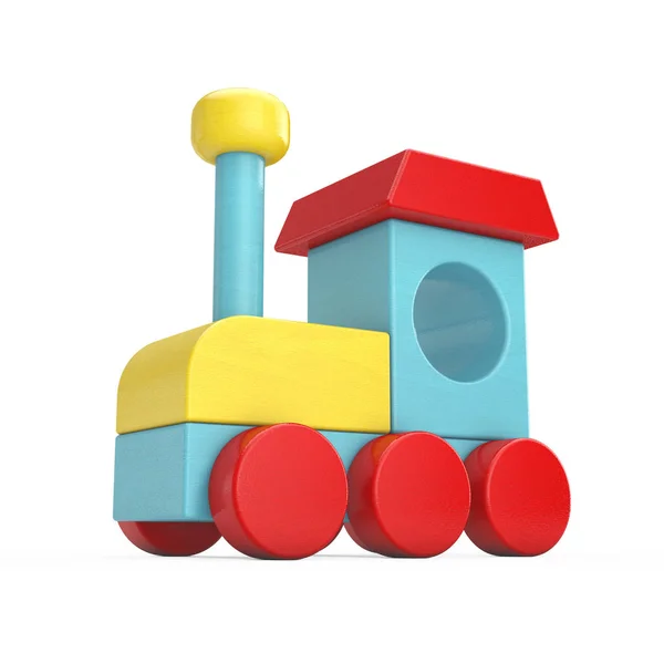 Colorful Children Wooden Toy Locomotive Train. 3d Rendering — Stock Photo, Image