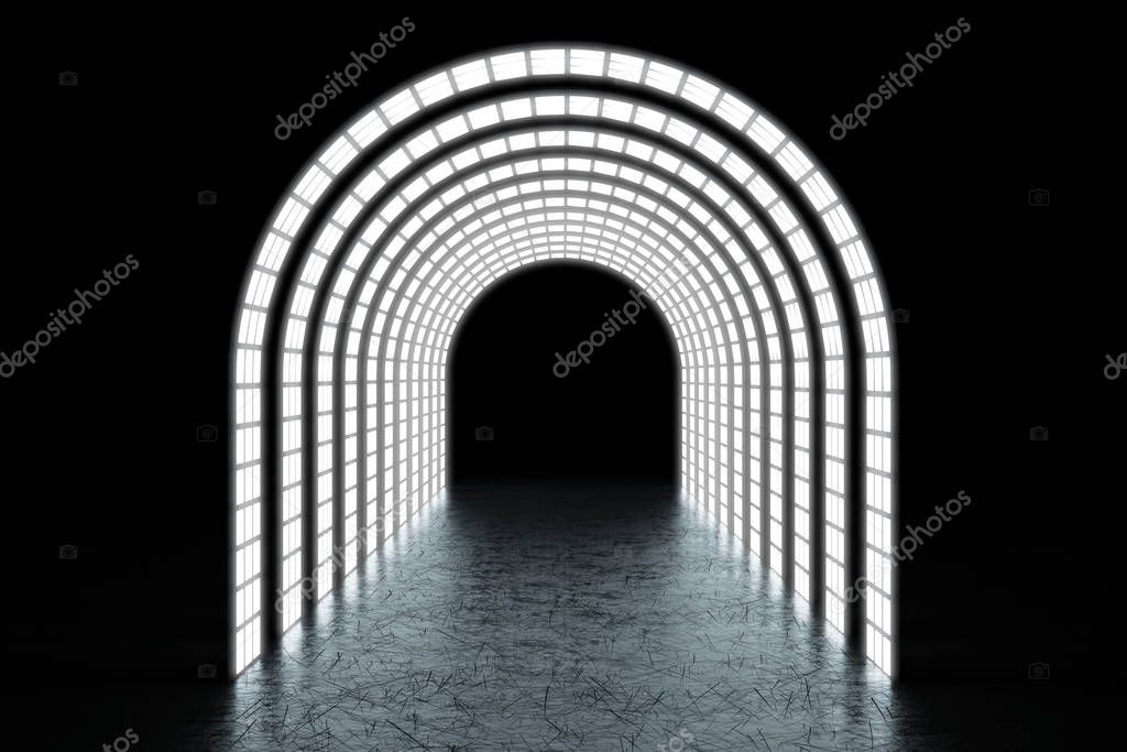 Abstract Glowing Archway Tunnel or Portal. 3d Rendering