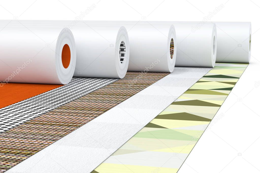 Row of Paperhanging Wallpaper Paper Rolls with Abstract Print. 3