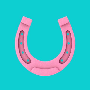 Mavi arka planda Duotone Tarzı Pembe Antika Paslı At Nalı. 3d Hazırlama