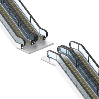 Beyaz arka plan üzerinde Modern Yürüyen Merdiven veya Elektrikli Merdivenler. 3d Rendering