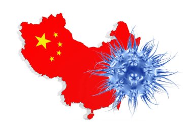Ölümcül 2019 - ncov Wuhan Corona Virüsü Çin Haritası önünde beyaz arka planda. 3d Hazırlama