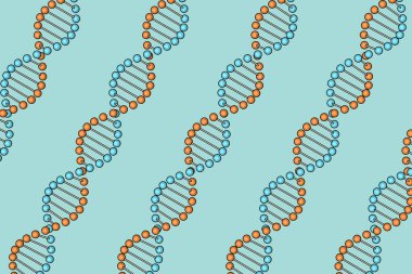 Bilim Konsepti. Çizimde DNA Molekül Sarmalı ve mavi arka planda Çizgi Film Tarzı. 3d Hazırlama