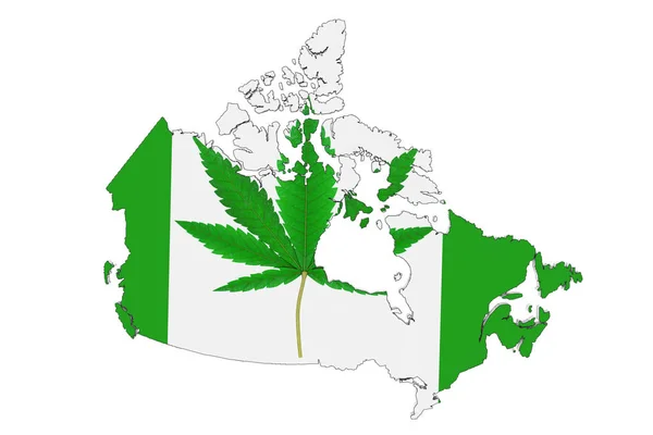 Medical Marijuana Cannabis Hemp Leaf Canada Flag Map White Background — Stock Photo, Image