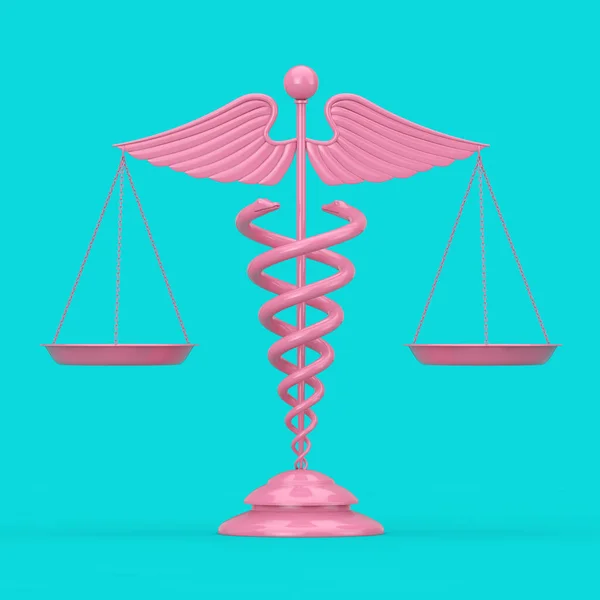 Pink Medical Caduceus Symbol Scales Duotone Style Sobre Fundo Azul — Fotografia de Stock