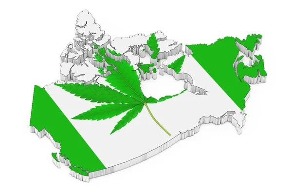 Orvosi Marihuána Vagy Cannabis Kenderlevél Mint Kanada Zászló Térkép Fehér — Stock Fotó