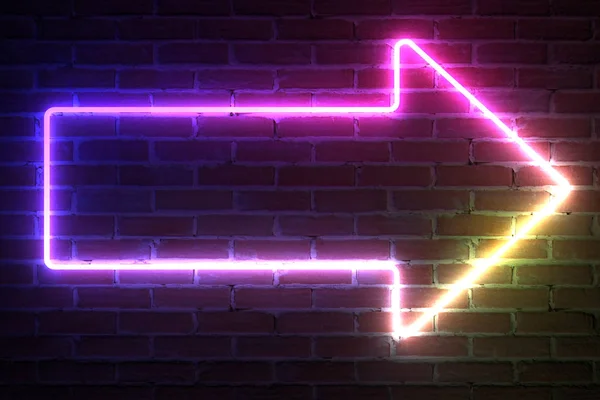 Arrow Neon Light Frame withBlank Space for Your Design in front of brick wall. 3d Rendering