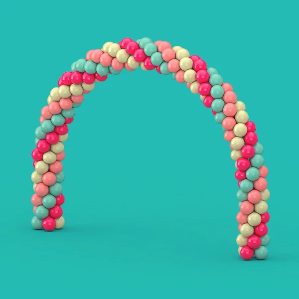 White, Blue and Pink Balloons in Shape of Arc, Gate or Portal on a green background. 3d Rendering