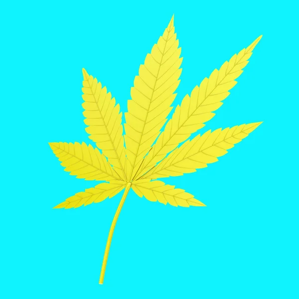 Yellow Medical Marijuana Cannabis Hennepblad Duotone Style Een Blauwe Achtergrond — Stockfoto