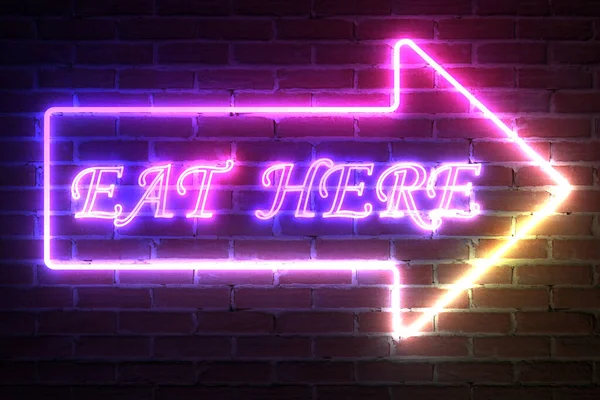 Arrow Neon Light Frame Eat Here Συνδεθείτε Μπροστά Από Τον — Φωτογραφία Αρχείου