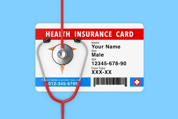 Health Insurance Medical Card Concept Mit Stethoskop Auf Blauem Hintergrund — Stockfoto