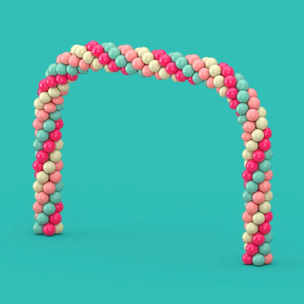 White, Blue and Pink Balloons in Shape of Arc, Gate or Portal on a green background. 3d Rendering