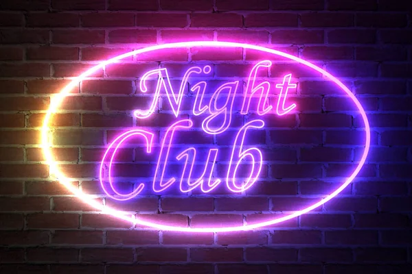 Ellipse Neon Leuchtrahmen Mit Nachtclubschild Vor Backsteinmauer Darstellung — Stockfoto