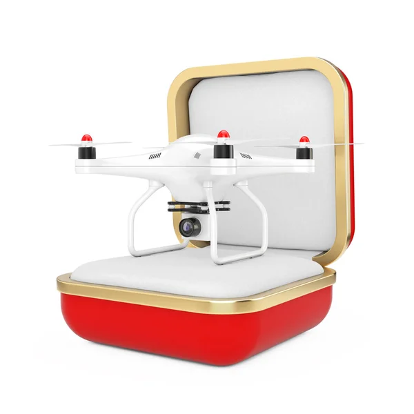 Air Drone Camera Red Gift Box Білому Тлі Рендеринг — стокове фото