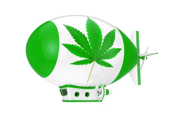Cartoon Airship Sterowiec Balon Medyczną Marihuaną Lub Konopi Konopi Liści — Zdjęcie stockowe