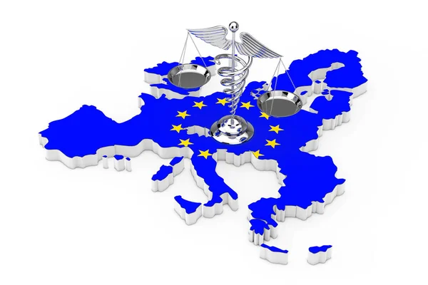 Medical Caduceus Symbol Scales European Union Map Прапором Білому Тлі — стокове фото