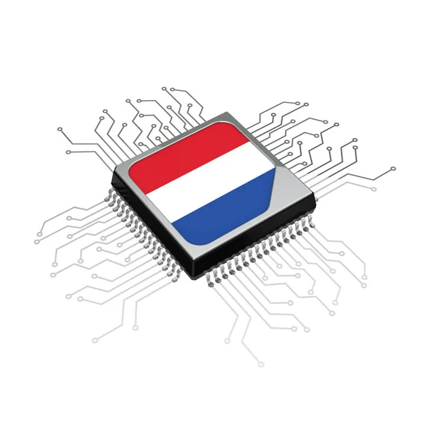 Microchip Cpu Procesador Con Circuito Bandera Los Países Bajos Sobre —  Fotos de Stock