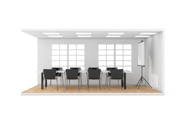 Business Meeting Room Interior Com Grande Janela Tela Projeção Mesa — Fotografia de Stock