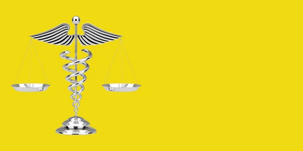 Medical Caduceus Symbol Scales Yellow Background Rendering — Stock Photo, Image