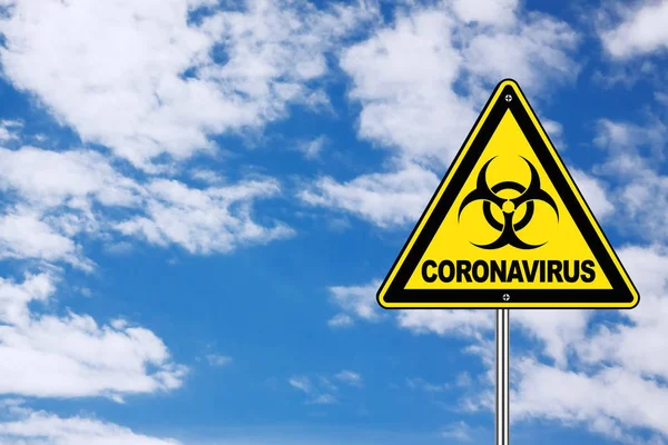 2019 Ncov Coronavirus Danger Area Yellow Biohazard Road Sign Auf — Stockfoto