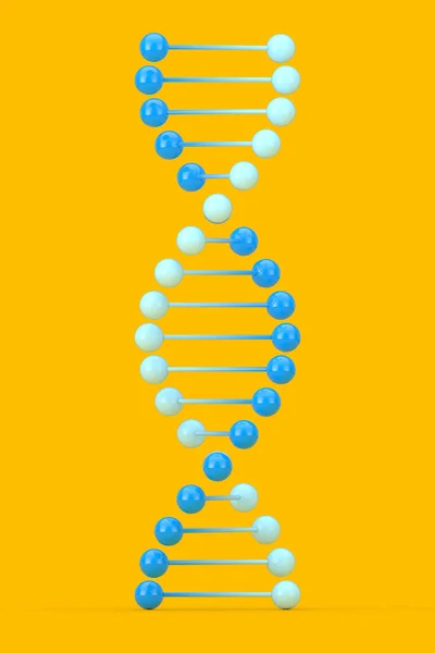 科学概念 蓝色的Dna分子螺旋在黄色的背景上 3D渲染 — 图库照片