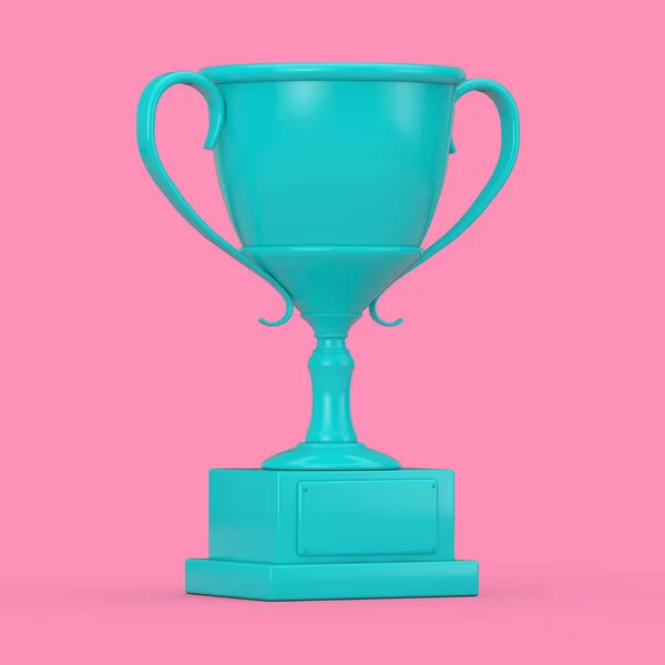 Blue Award Sport Trophy Duotone Style Pink Background Rendering — Stock Photo, Image
