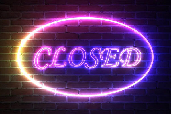 Ellipse Neon Light Frame Closed Sign Front Brick Wall Rendering — Stock Photo, Image