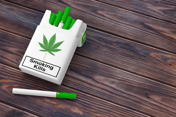 Cannabis Sigaretten Pack Concept Met One Cannabis Cigaretta Een Houten — Stockfoto