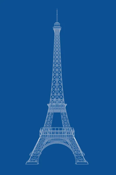 Technical Illustration Wire Frame Style Eiffel Tower Blueprint Blue Background — Stock Photo, Image