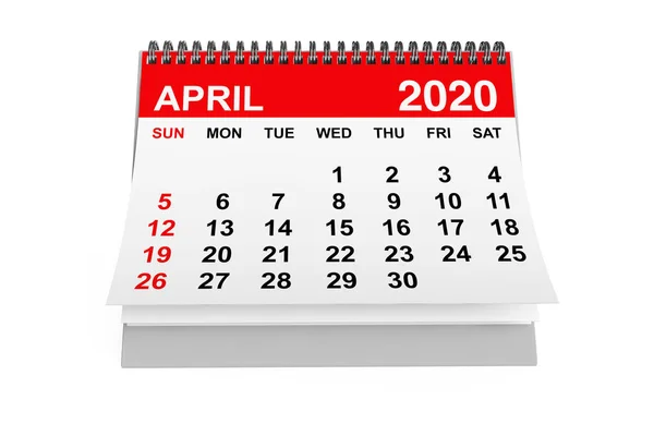 Календарь Апреля 2020 Года Белом Фоне Рендеринг — стоковое фото
