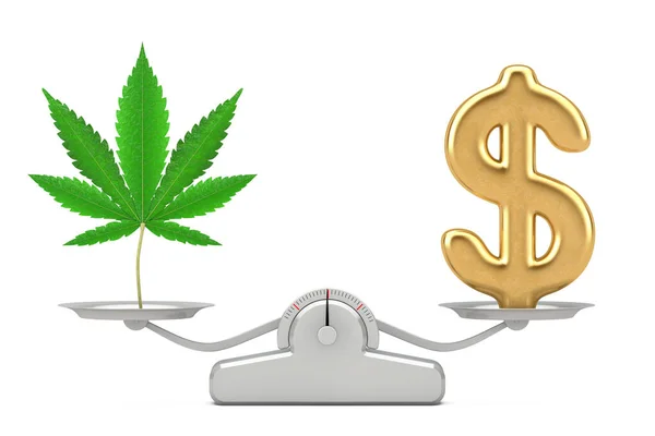 Golden Dollar Sign Med Medical Marijuana Eller Cannabis Hemp Leaf — Stockfoto