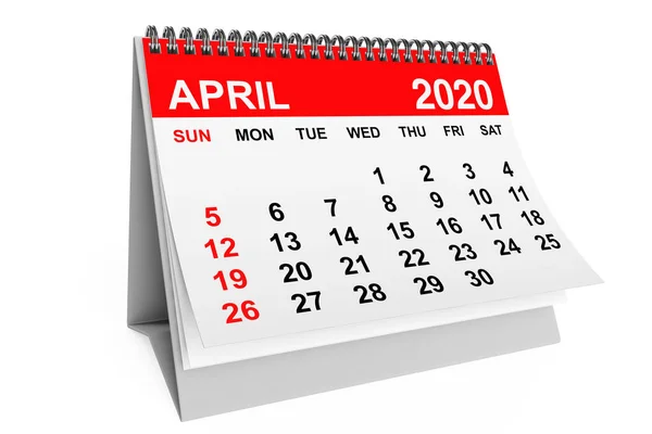 2020 Anno Aprile Calendario Sfondo Bianco Rendering — Foto Stock