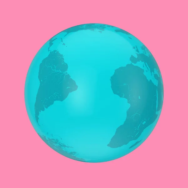 Blue Earth Globe Duotone Style Рожевому Фоні Рендеринг — стокове фото