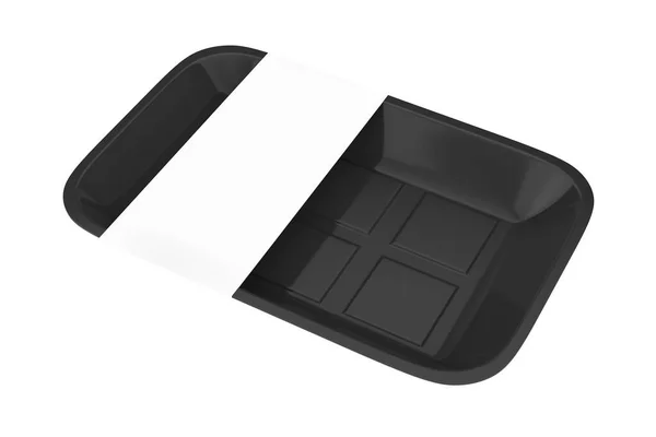 空の黒プラスチック食品容器白い背景にあなたのデザインのためのブランクラベルトレイパッケージ 3Dレンダリング — ストック写真