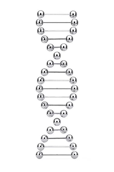 Научная Концепция Металлическая Молекула Днк Спираль Белом Фоне Рендеринг — стоковое фото