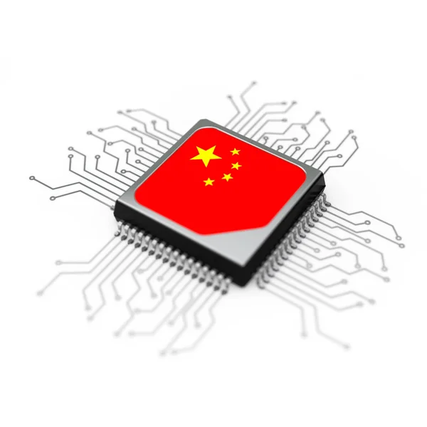 Microchip Cpu Processor Circuit China Flag Білому Тлі Рендеринг — стокове фото