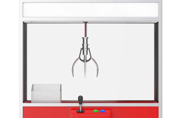 空的嘉年华红色玩具爪起重机拱廊机在白色背景的极端闭锁 3D渲染 — 图库照片