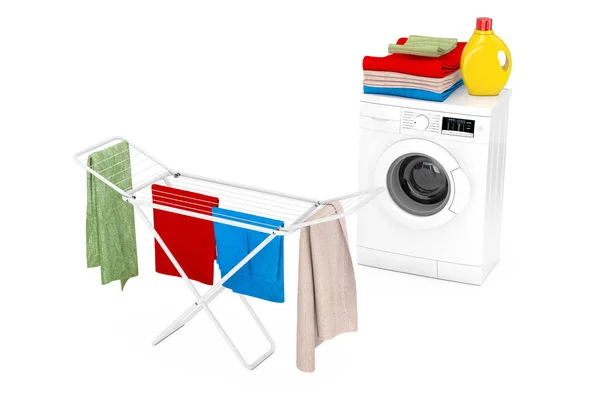 Clothes White Folding Metal Clothes Drying Rack Κοντά Στο White — Φωτογραφία Αρχείου