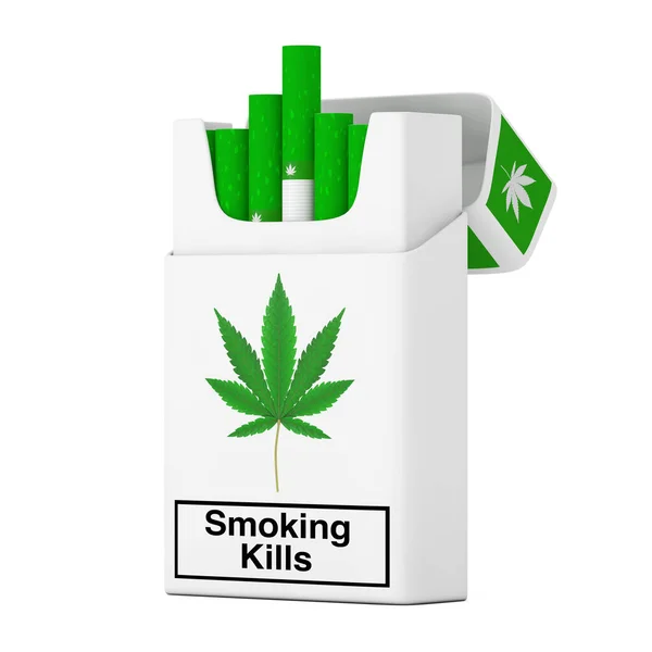 白色背景下的大麻香烟包装概念 3D渲染 — 图库照片