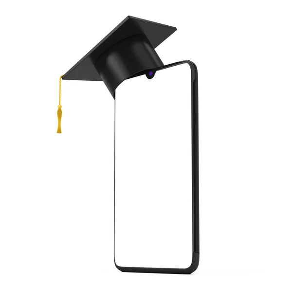 Graduation Hat Blank Display Mobilní Telefon Volným Místem Pro Váš — Stock fotografie
