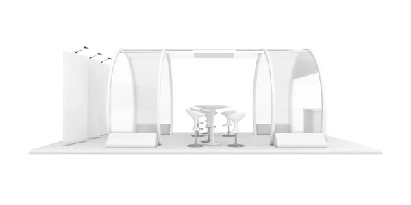 白い背景にクレイスタイルでホワイトトレード商業展示スタンド 3Dレンダリング — ストック写真