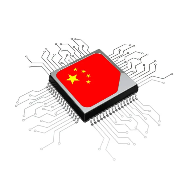 Microchip Cpu Processor Circuit China Flag Білому Тлі Рендеринг — стокове фото