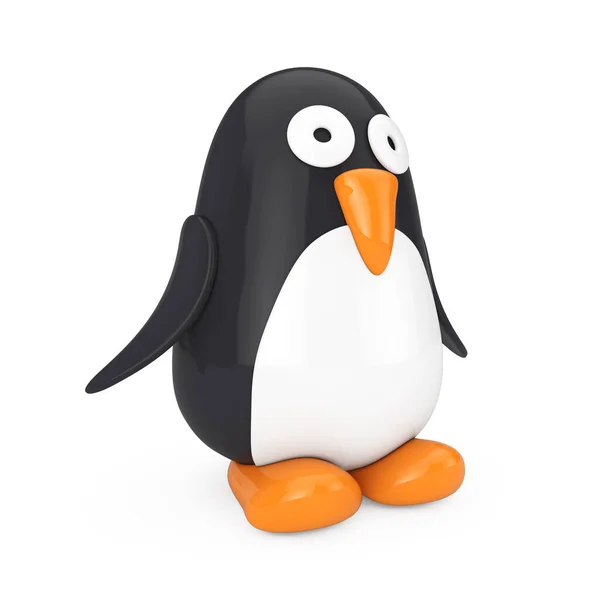 可爱的黑色和白色玩具卡通企鹅在一个白色的背景 3D渲染 — 图库照片