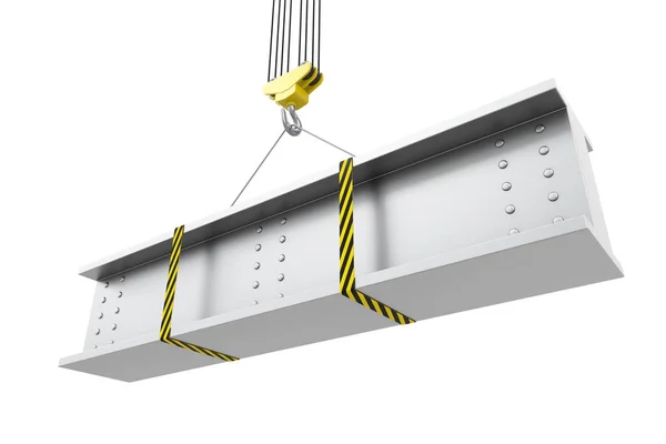 Crane Hook Lifting Steel Beam Sfondo Bianco Rendering — Foto Stock