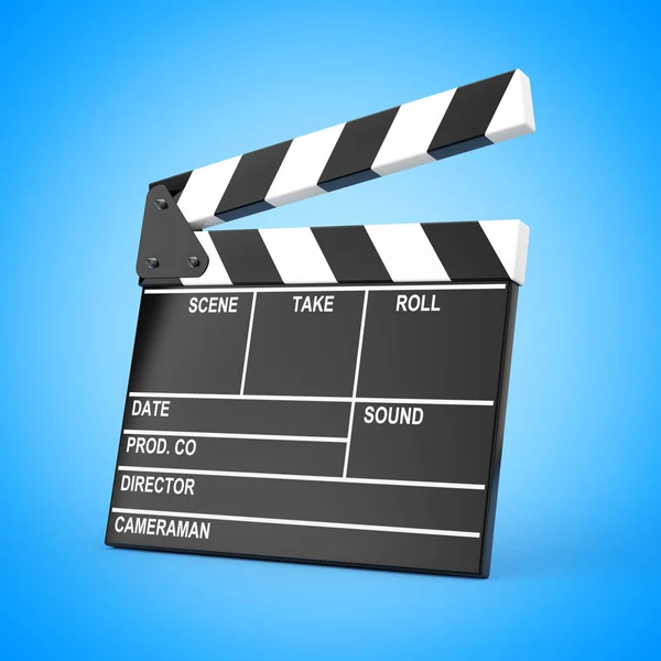 Film Slate Clapper Board Sur Fond Bleu Rendu — Photo