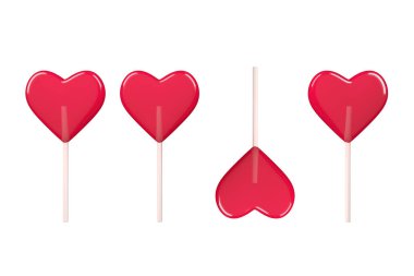 Aşk Konsepti. Beyaz bir arka planda Red Heart lolipop şekeri. 3d Hazırlama