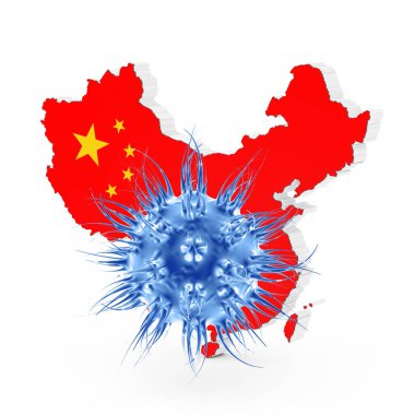 Ölümcül 2019 - ncov Wuhan Corona Virüsü Çin Haritası önünde beyaz arka planda. 3d Hazırlama