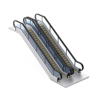 Beyaz arka plan üzerinde Modern Yürüyen Merdiven veya Elektrikli Merdivenler. 3d Rendering