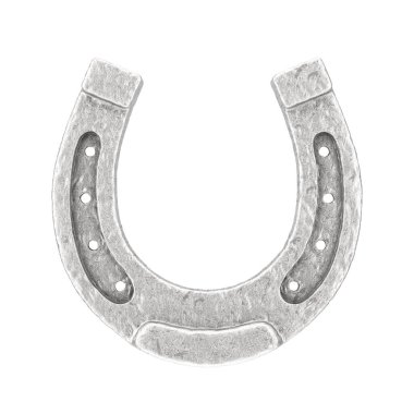 Beyaz arka planda antika Demir Paslı At nalı. 3d Hazırlama