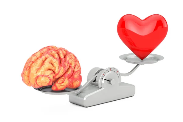 Brain Red Heart Simple Balance Scale Een Witte Achtergrond Rendering — Stockfoto